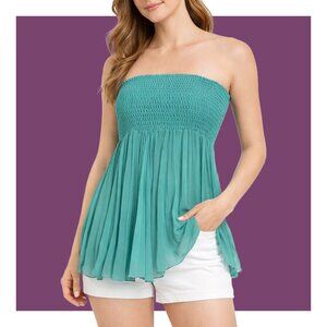 BCBGirls Pleated Chiffon Babydoll Smocked Tube Top Size S